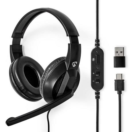 Nedis  PC -Headset | Over-Ear | Stereo | USB Typ-A / USB Typ-C ™ | Faltbares Mikrofon | Schwarz 
