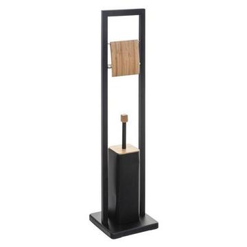 Porte-rouleau de papier toilette avec brosse WC - Noir / Bambou