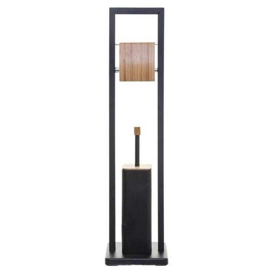 Northio Porte-rouleau de papier toilette avec brosse WC - Noir / Bambou  
