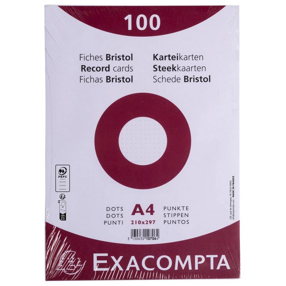 Exacompta Paquet 100 fiches sous film - bristol dots non perforé - 210x297mm - x 10  