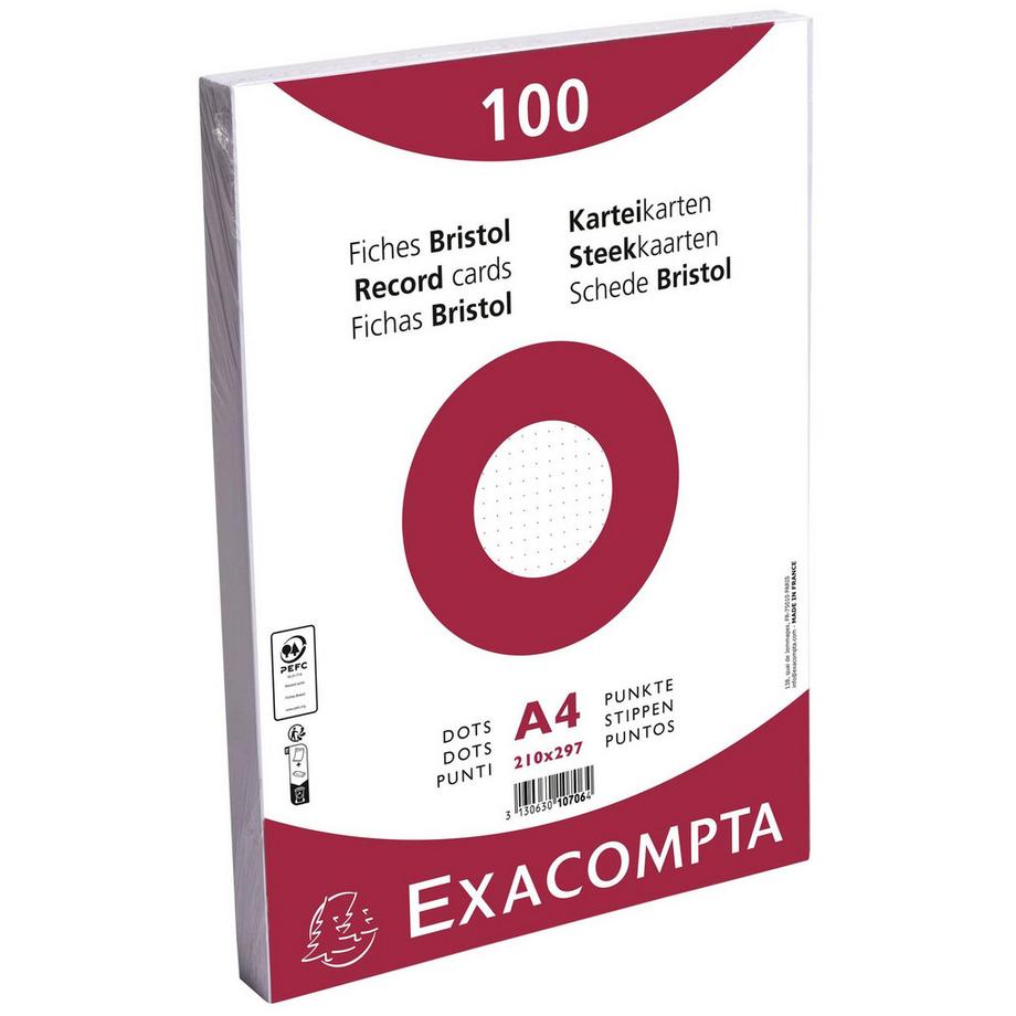 Exacompta Paquet 100 fiches sous film - bristol dots non perforé - 210x297mm - x 10  