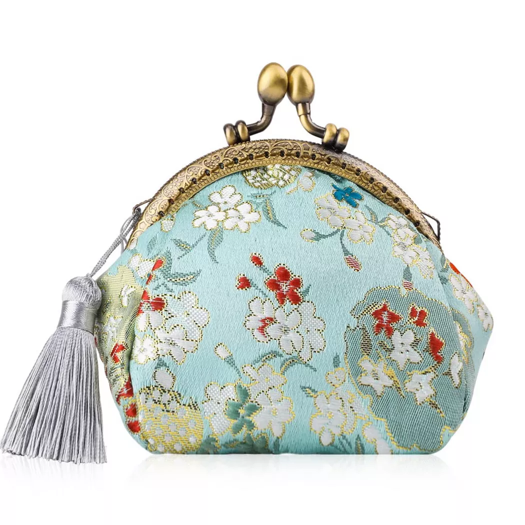 Only-bags.store - Floral Coin Purse Wallet mit Clipverschluss Klickverschluss, für Damen, Blau, Größe Onesize