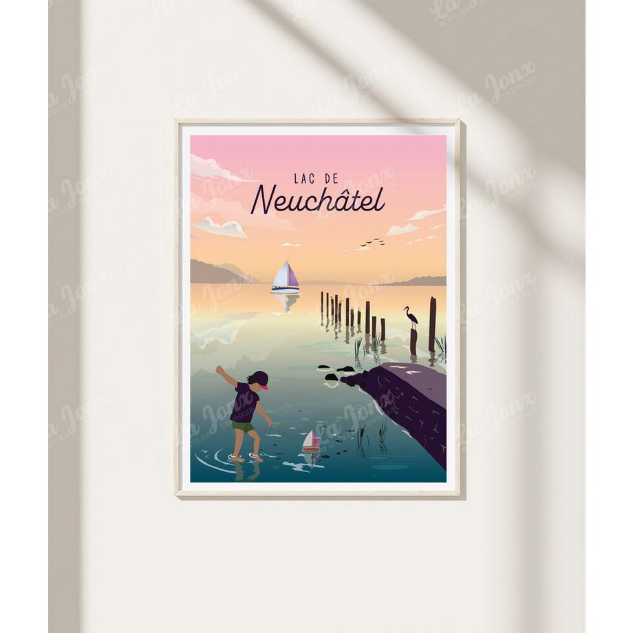 La-Jonx Affiche de Lac de Neuchâtel  