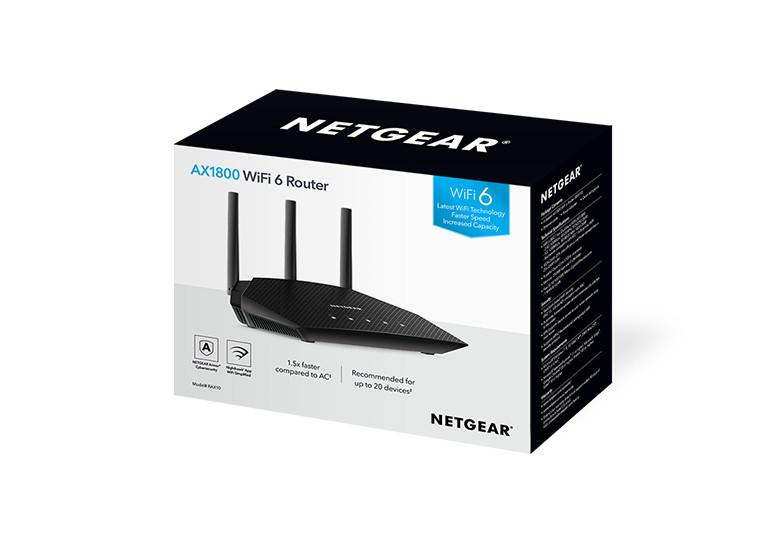 NETGEAR  Nighthawk 4-Stream AX1800 WiFi 6 Router (RAX10) router wireless Gigabit Ethernet Dual-band (2.4 GHz/5 GHz) Nero 