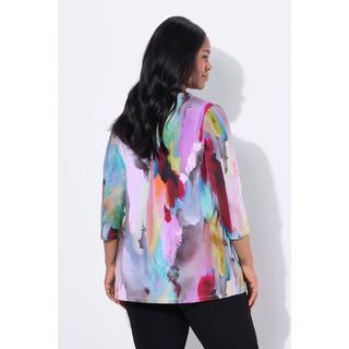 Ulla Popken Maglia tessuto fluente design acquerellato scollo a V maniche 3/4  