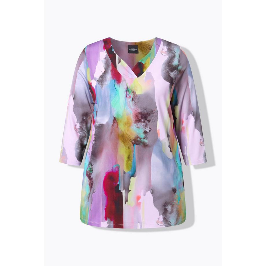 Ulla Popken Slinkyshirt Aquarell-Design V-Ausschnitt 3/4-Arm  