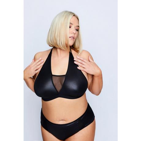 Ulla Popken  Brassière, empiècement en mesh, wetlook 