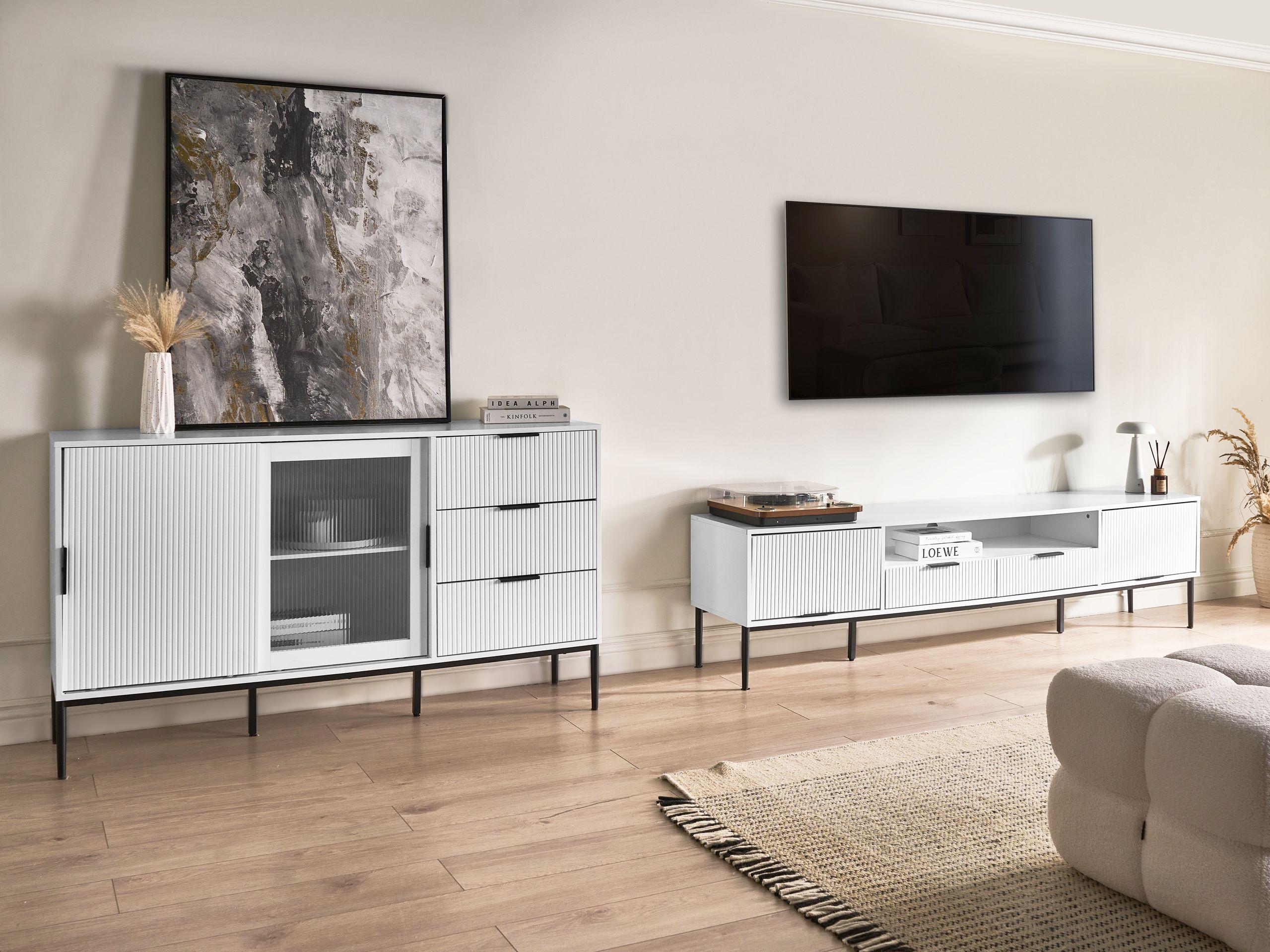 Beliani Buffet avec vitrine en verre en MDF Moderne LEDUC  