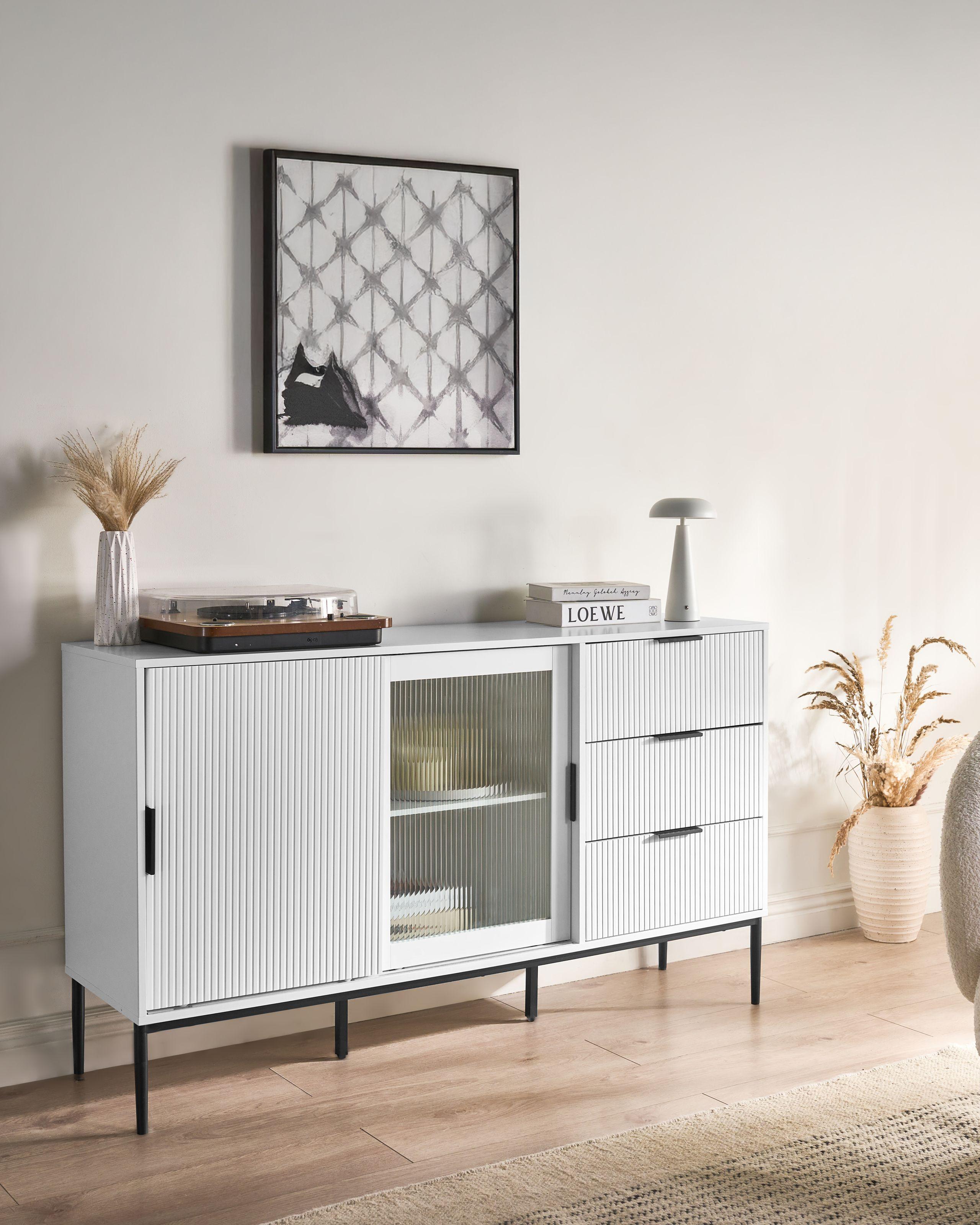 Beliani Buffet avec vitrine en verre en MDF Moderne LEDUC  