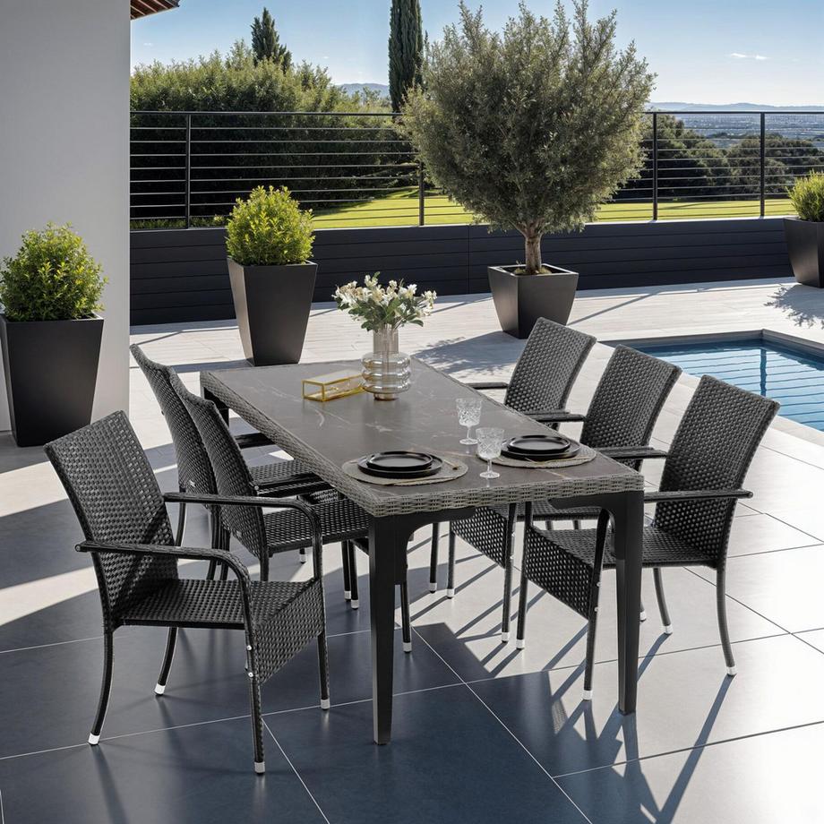 Tectake Chaise en résine tressée GIRONA résistante et durable  