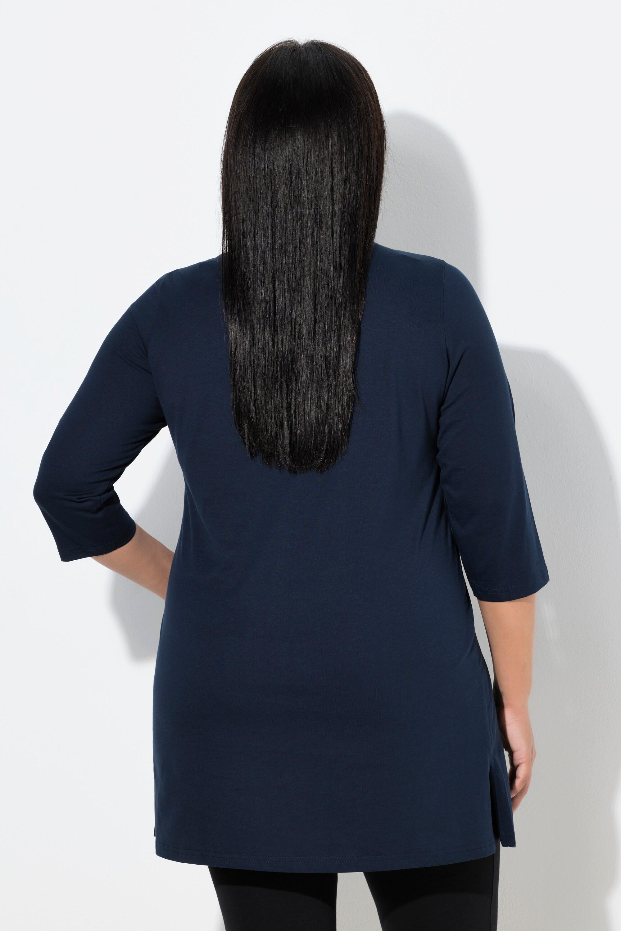 Ulla Popken Maglia Lunga Taglio Svasato Scollo Rotondo Maniche 3/4  