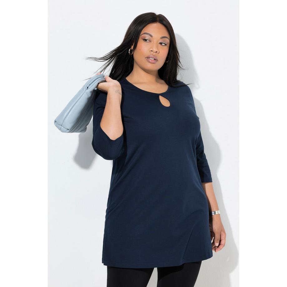 Ulla Popken T-shirt long Coupe Évasée Décolleté Rond Manches 3/4  