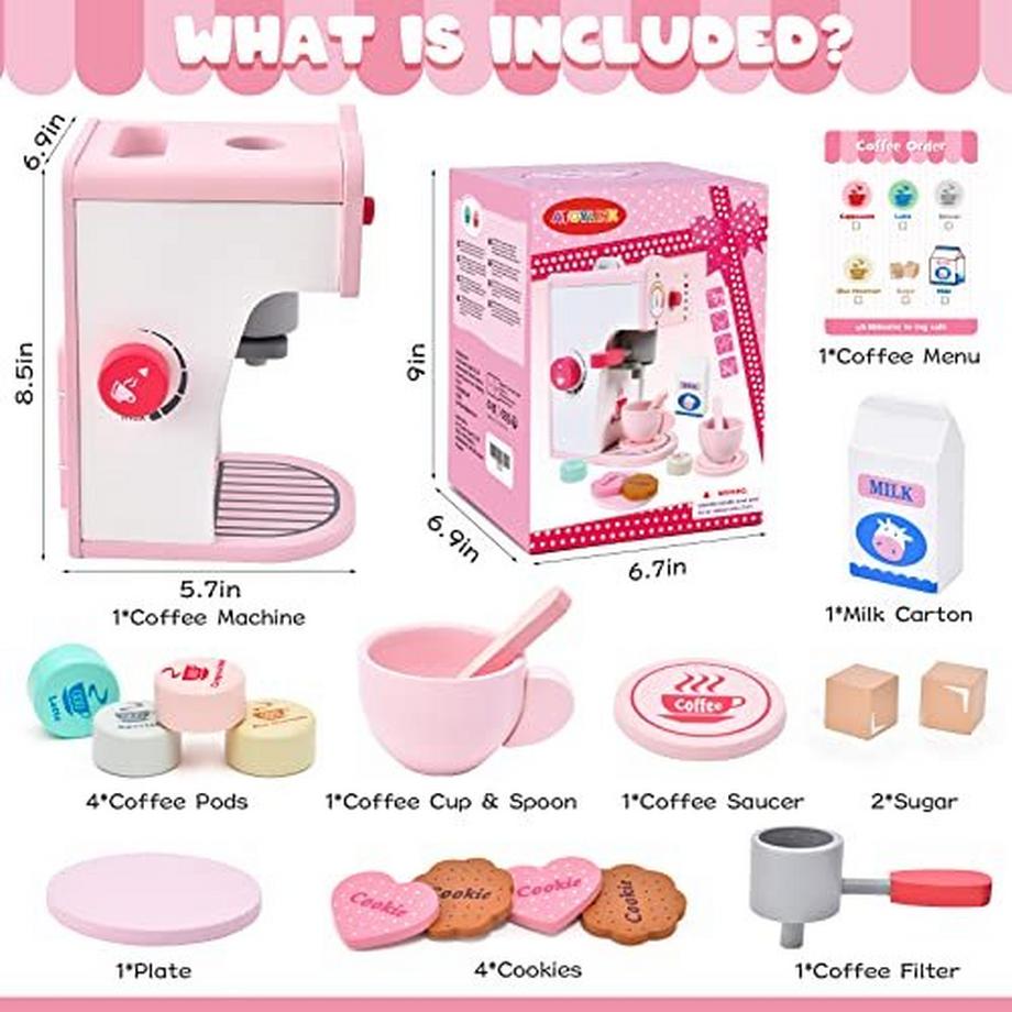 Activity-board  Wooden coffee maker children's play kitchen wooden children's kitchen 18pc. coffee maker playset role play wooden toy baby 