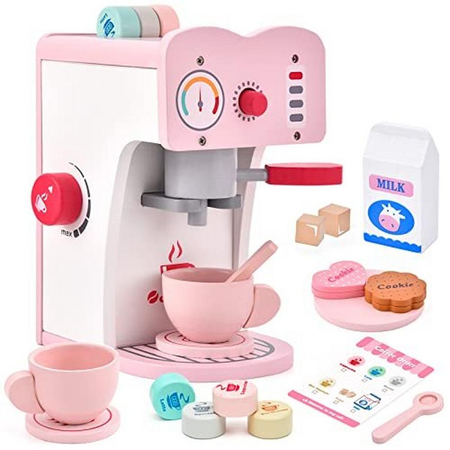 Wooden coffee maker children's play kitchen wooden children's kitchen 18pc. coffee maker playset role play wooden toy baby