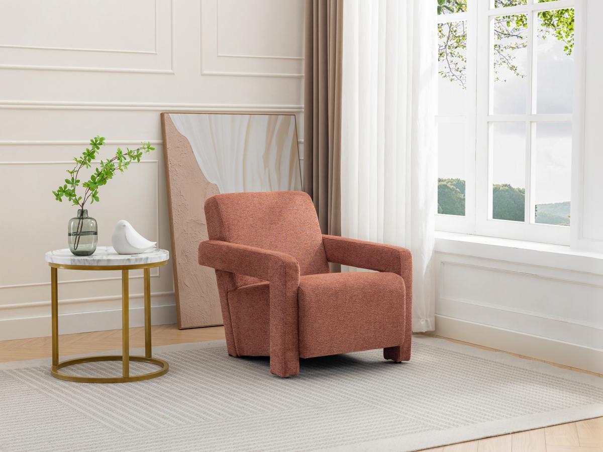 Vente-unique Fauteuil en tissu texturé terracotta ISPARTA  