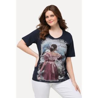 Ulla Popken  T-shirt classica con design in tradizionale stile Tracht, scollo a girocollo e mezze maniche 