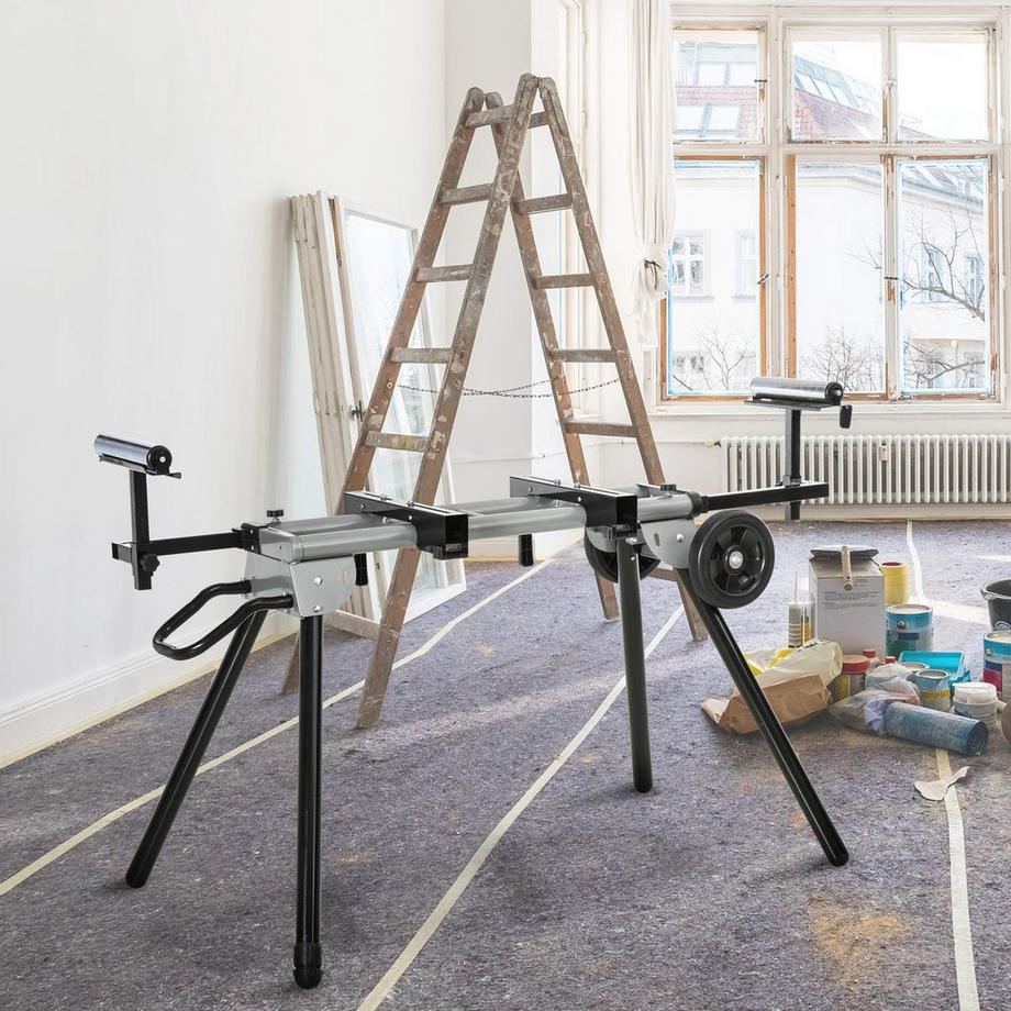 Northio Châssis Pour Table De Travail Pour Scie À Tronçonner, Noir + Argent, Rallonge Latérale 123,5-245 Cm  