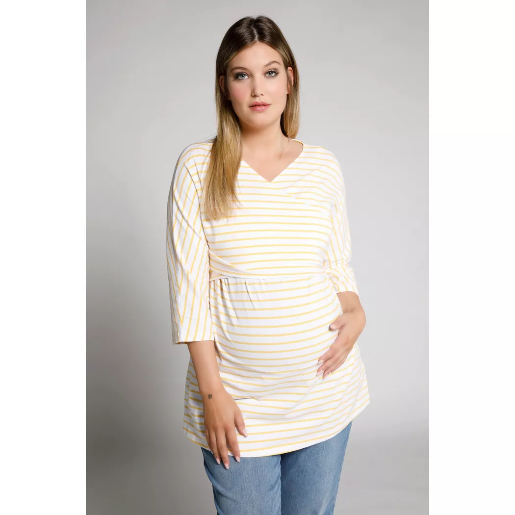 Ulla Popken - Bellieva-Wickelshirt, V-Ausschnitt, Stilleinsatz, Biobaumwolle, GOTS, für Damen, Gelb Pastel, Größe 54/56