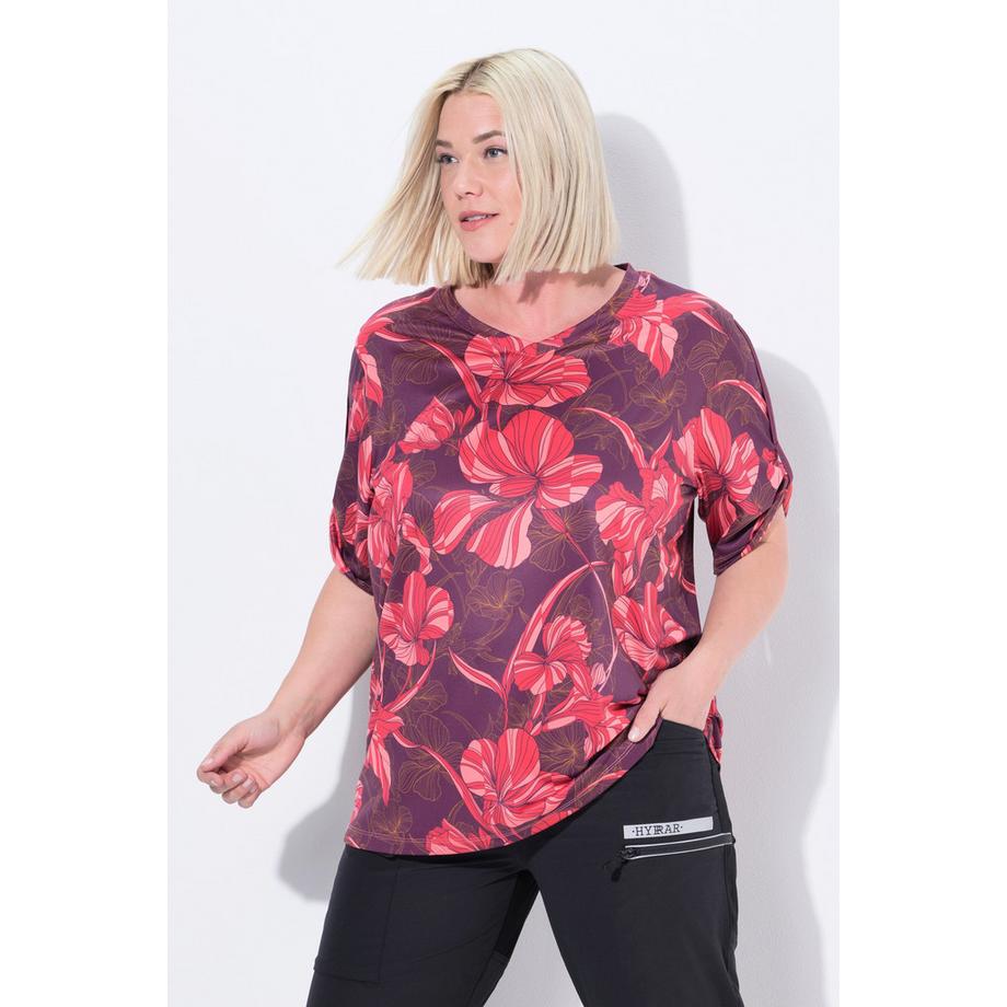 Ulla Popken Maglia funzionale fantasia floreale scollo a V mezze maniche  