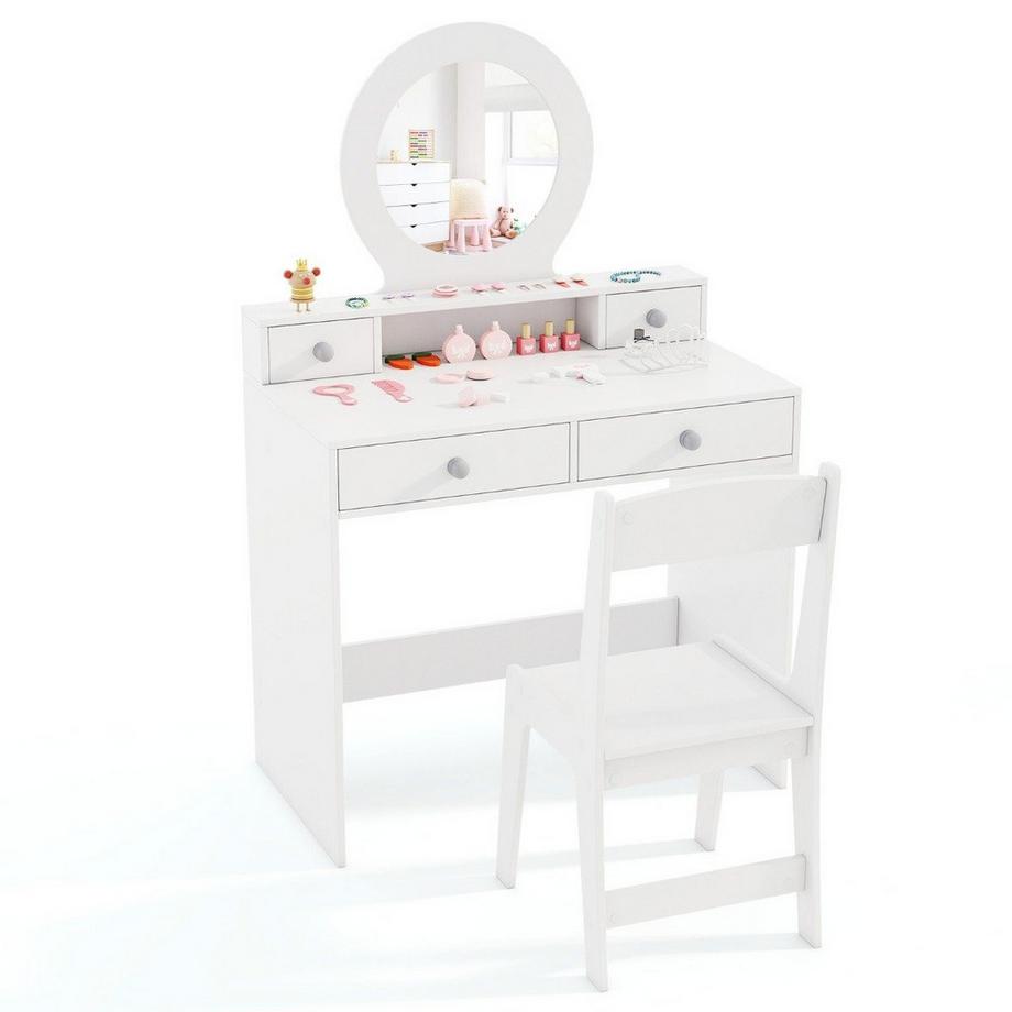 Northix  2 in 1 Kinder Schminktisch Set Kinderschminktisch mit Spiegel Kosmetiktisch für Mädchen Weiß 