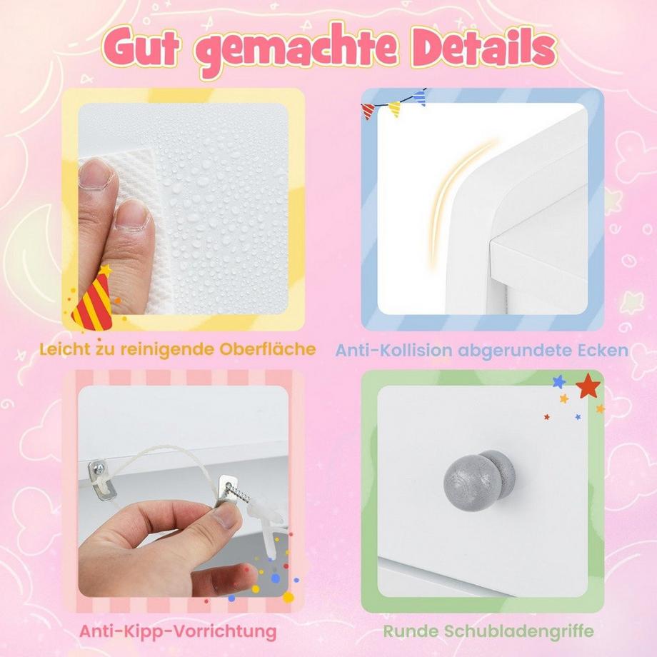 Northix  2 in 1 Kinder Schminktisch Set Kinderschminktisch mit Spiegel Kosmetiktisch für Mädchen Weiß 