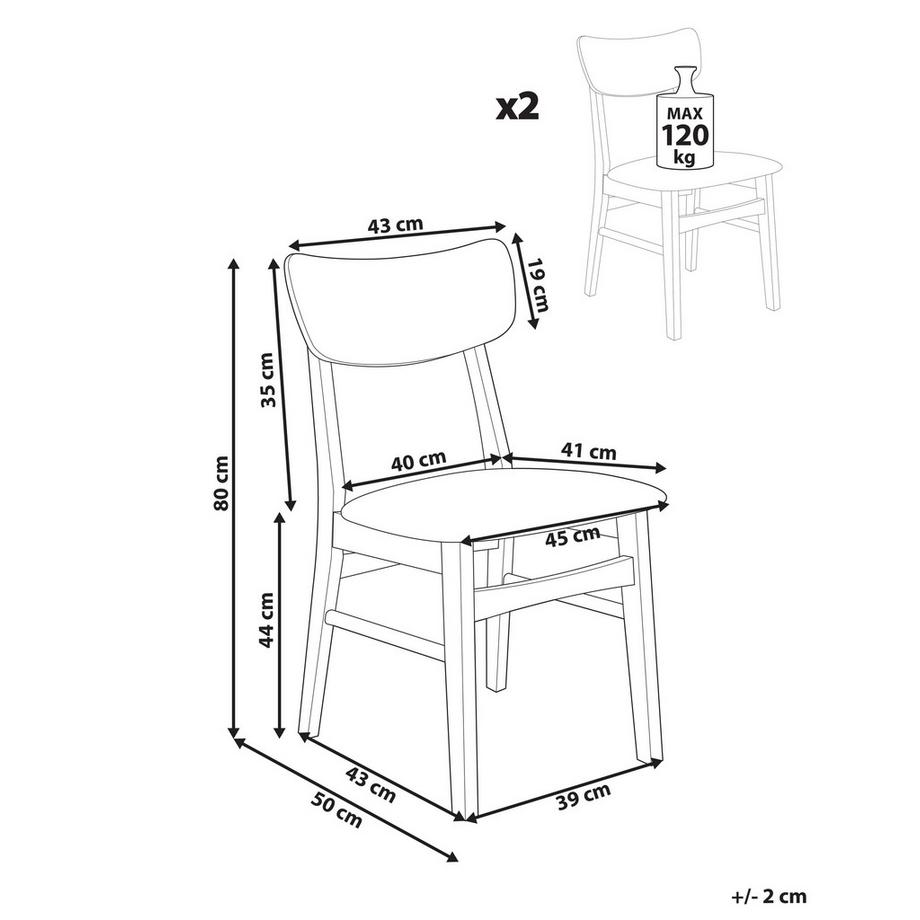 Beliani Lot de 2 chaises de salle à manger en Bois d'hévéa Boho ANOKA  