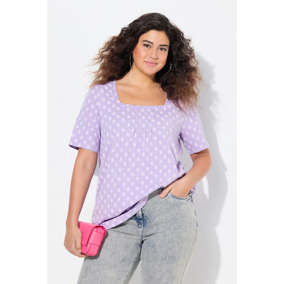 Ulla Popken T-shirt Plis Fantaisie Encolure Carrée Manches Courtes Coupe Évasée  