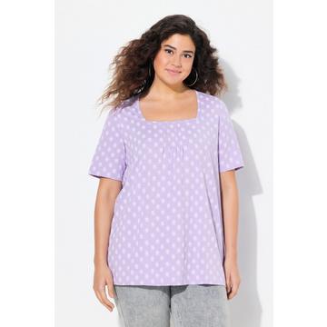 T-shirt à plis fantaisie. Encolure carrée et manches courtes. Coupe évasée