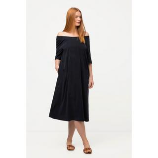 Ulla Popken  Abito midi con taglio svasato, modal, scollo elastico e mezze maniche 