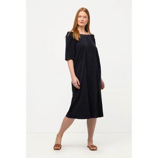 Ulla Popken  Abito midi con taglio svasato, modal, scollo elastico e mezze maniche 