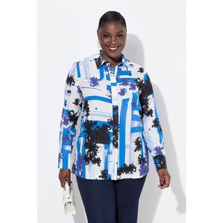 Ulla Popken Blusa Lyocell Design Grafico Collo Camicia Maniche Lunghe  