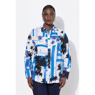 Ulla Popken Blusa Lyocell Design Grafico Collo Camicia Maniche Lunghe  