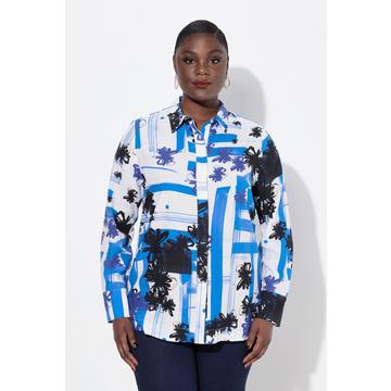 Blusa di lyocell con design grafico, colletto da camicia e maniche lunghe