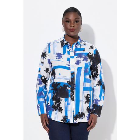 Ulla Popken Blusa Lyocell Design Grafico Collo Camicia Maniche Lunghe  