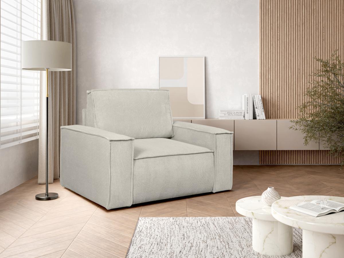 Vente-unique Fauteuil en velours côtelé beige AMELIA  