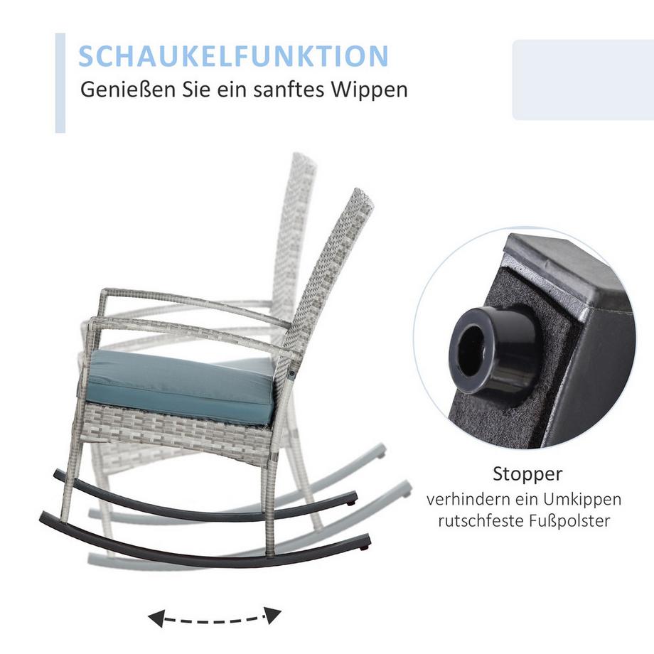 Northio Chaise À Bascule Chaise De Jardin Avec Coussins, Polyrotin + Métal, Gris, 66 X 88 X 98 Cm  