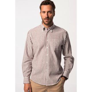 JP1880  Chemise à rayures en lin mélangé. Manches longues et col à pointes boutonnées. Coupe Modern Fit. Jusqu'au 8 XL. 