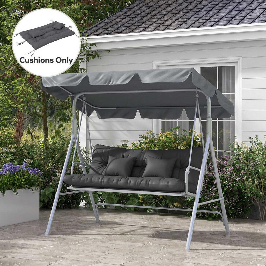 Northio Set di 4 cuscini per sedia, 150 x 50 cm, cuscini per sedia idrorepellenti con lacci, design annodato, spessore 10 cm, rivestimento per altalena, cuscino per sedia per casa, giardino, divano, grigio scuro  