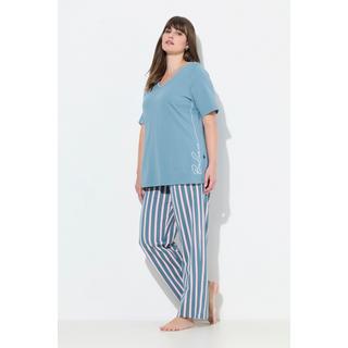 Ulla Popken Pigiama Bordure Scollo a V Mezza Manica Ricamo  