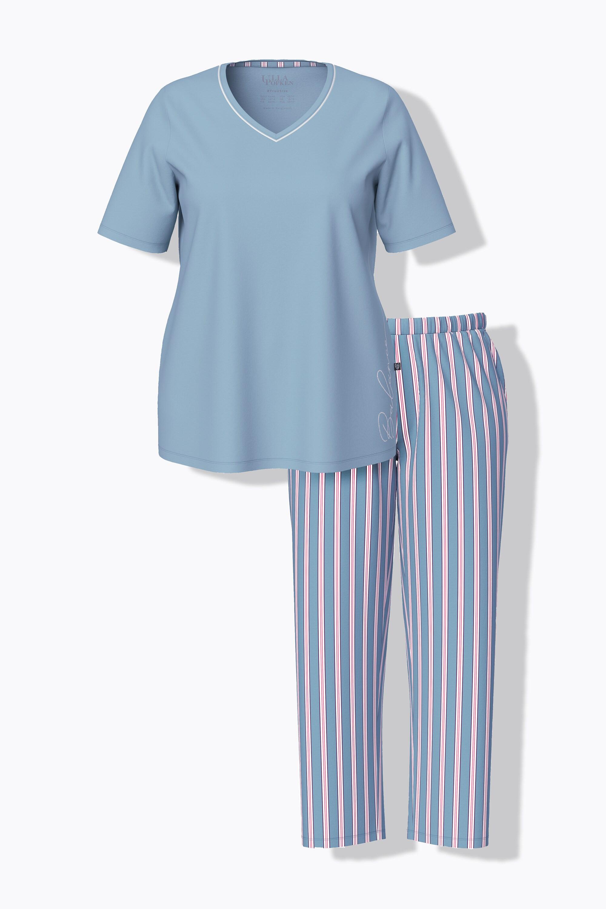 Ulla Popken Pigiama Bordure Scollo a V Mezza Manica Ricamo  