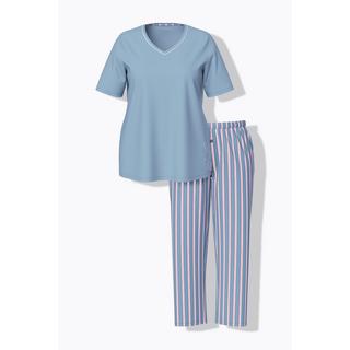 Ulla Popken Pigiama Bordure Scollo a V Mezza Manica Ricamo  