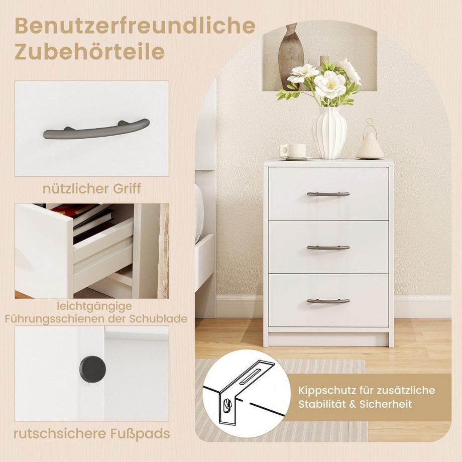 Northix Comodino con 3 cassetti  