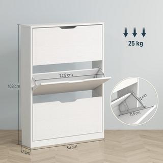Northio Armoire à chaussures avec 3 abattants, étagère à chaussures, bascule-chaussures, coffre à chaussures étroit pour 9-12 paires de chaussures 80 x 17 x 108 cm, blanc Aosom  