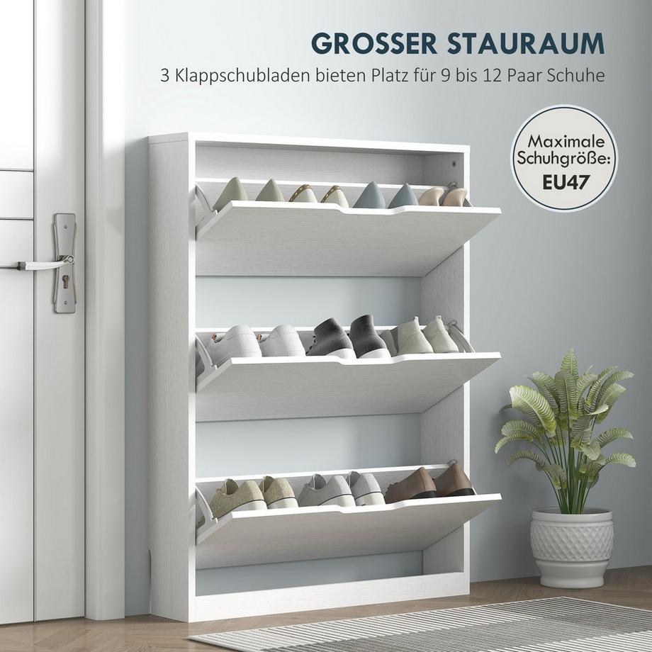 Northio Schuhschrank mit 3 Klappen, Schuhregal, Schuhkipper Schmal Schuhkommode für 9-12 Paar Schuhe 80 x 17 x 108 cm, Weiß Aosom  