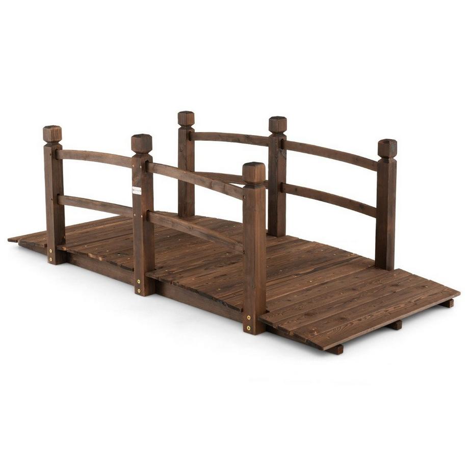 Northix  1.7 m lange Gartenbrücke aus Holz Dekorativer Teichsteg mit Absturzsicherung 180 kg Belastbar 