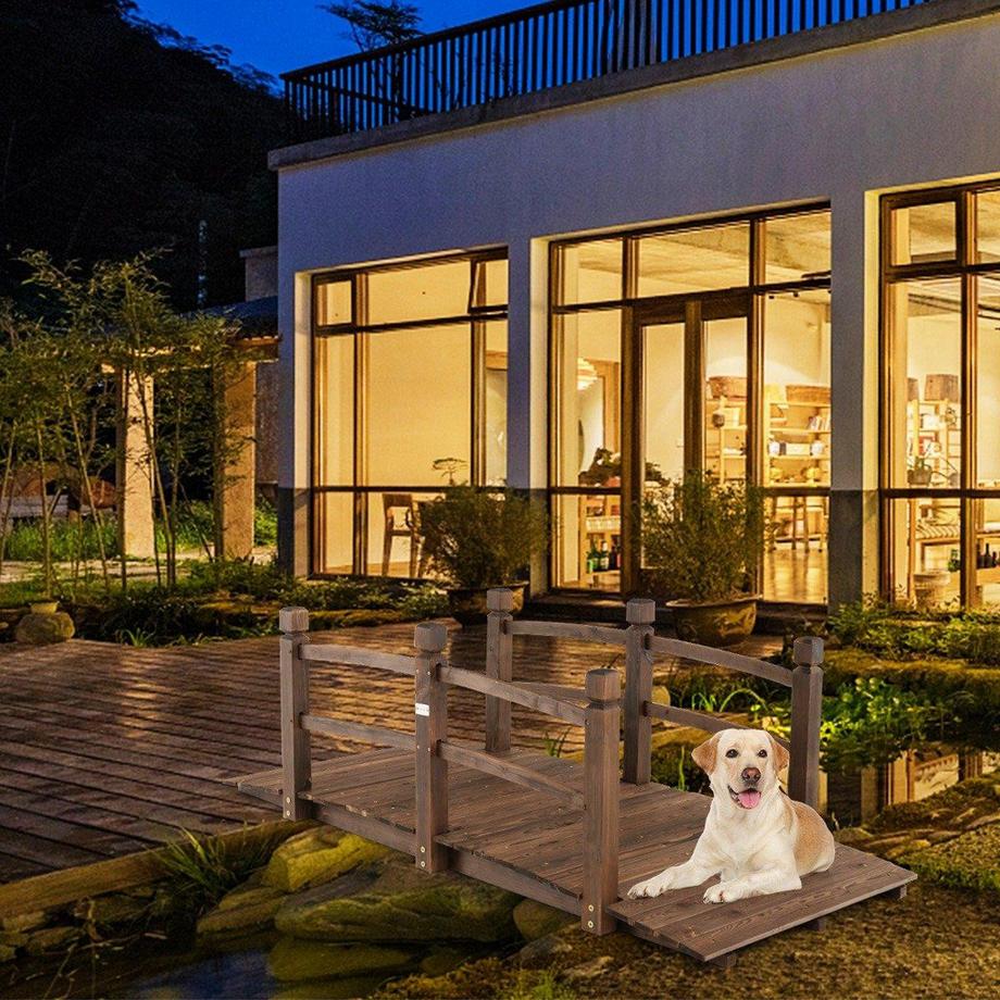 Northix  1.7 m lange Gartenbrücke aus Holz Dekorativer Teichsteg mit Absturzsicherung 180 kg Belastbar 