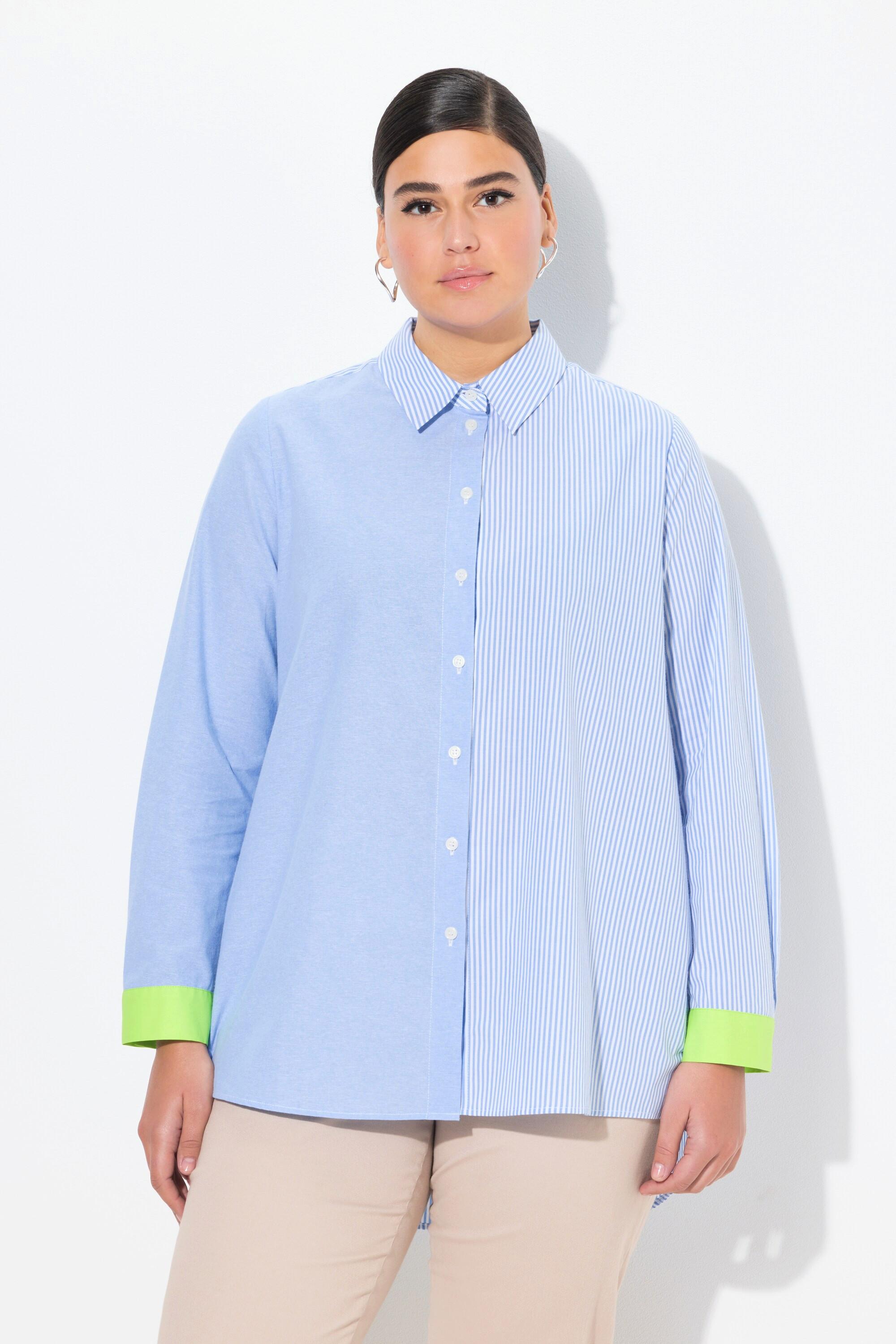 Ulla Popken  Blusa con effetto patchwork, collo da camicia e polsini fluo 