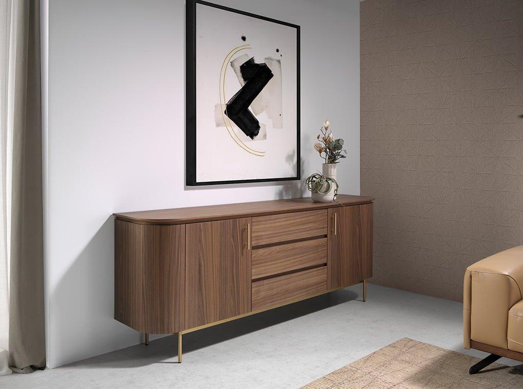 ANGEL CERDA Sideboard aus Walnuss und goldenem Stahl  