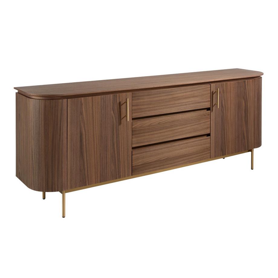 Buffet noyer et acier poli doré