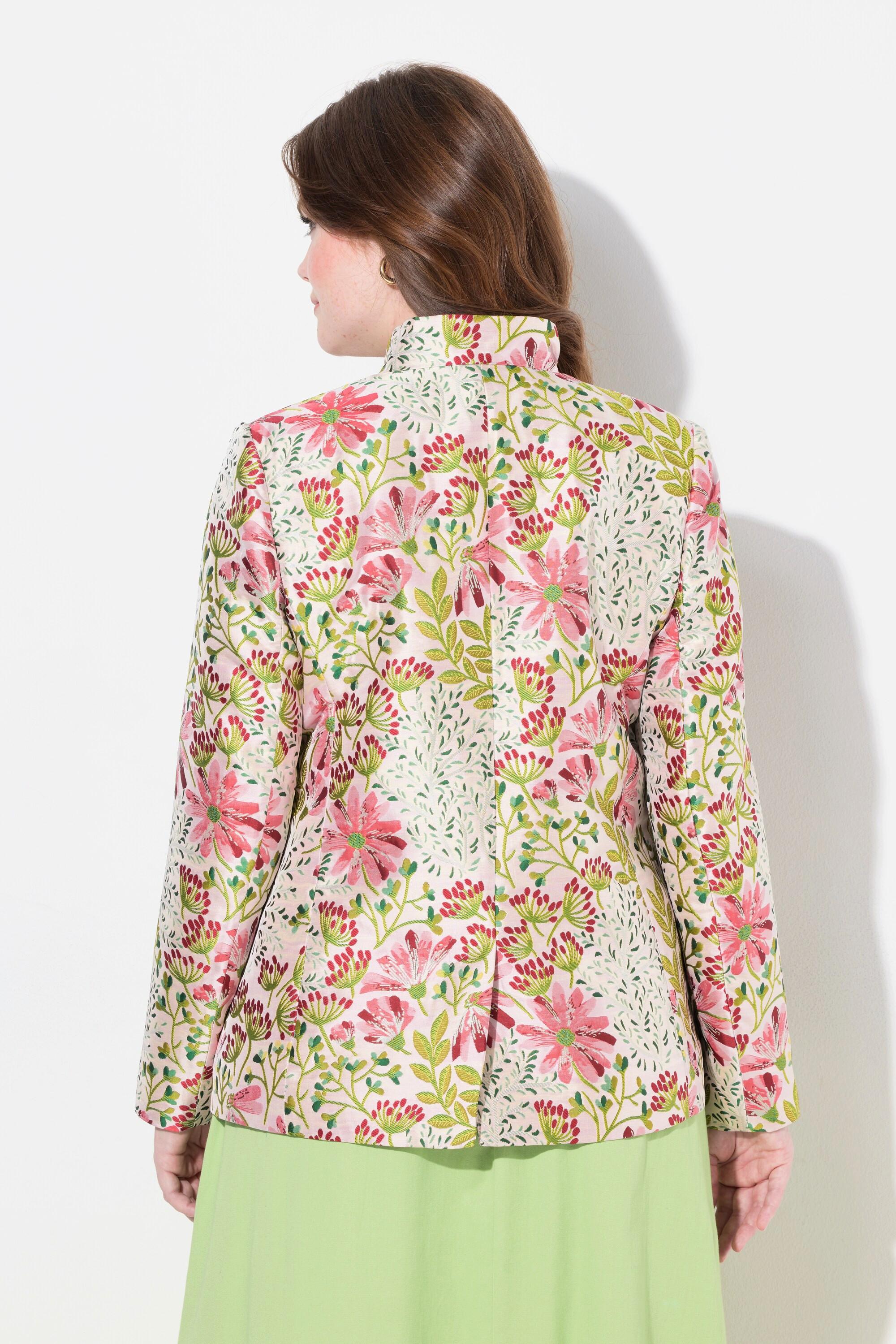 Ulla Popken  Jacquard-Jacke, Blüten, Stehkragen, Komplettfutter 